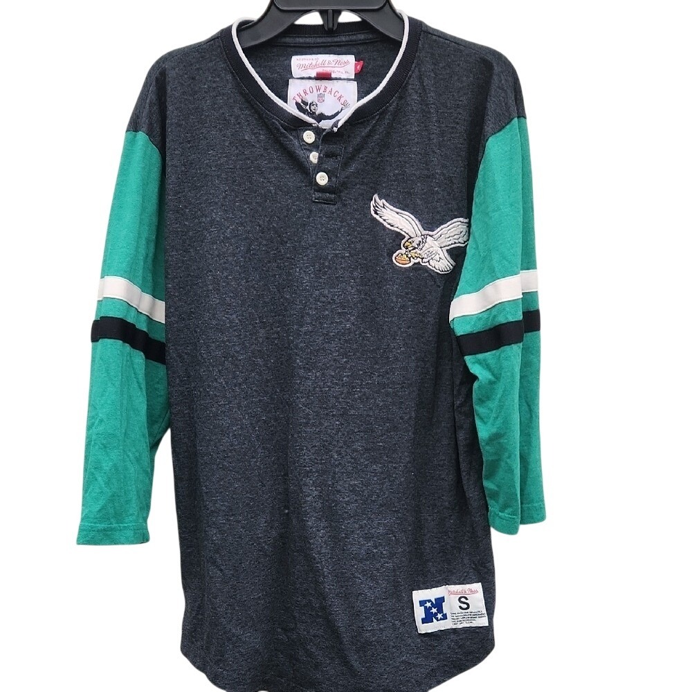 Mitchell & Ness Philadelphia Eagles Throwback OG Henley Kelly Green Birds Small